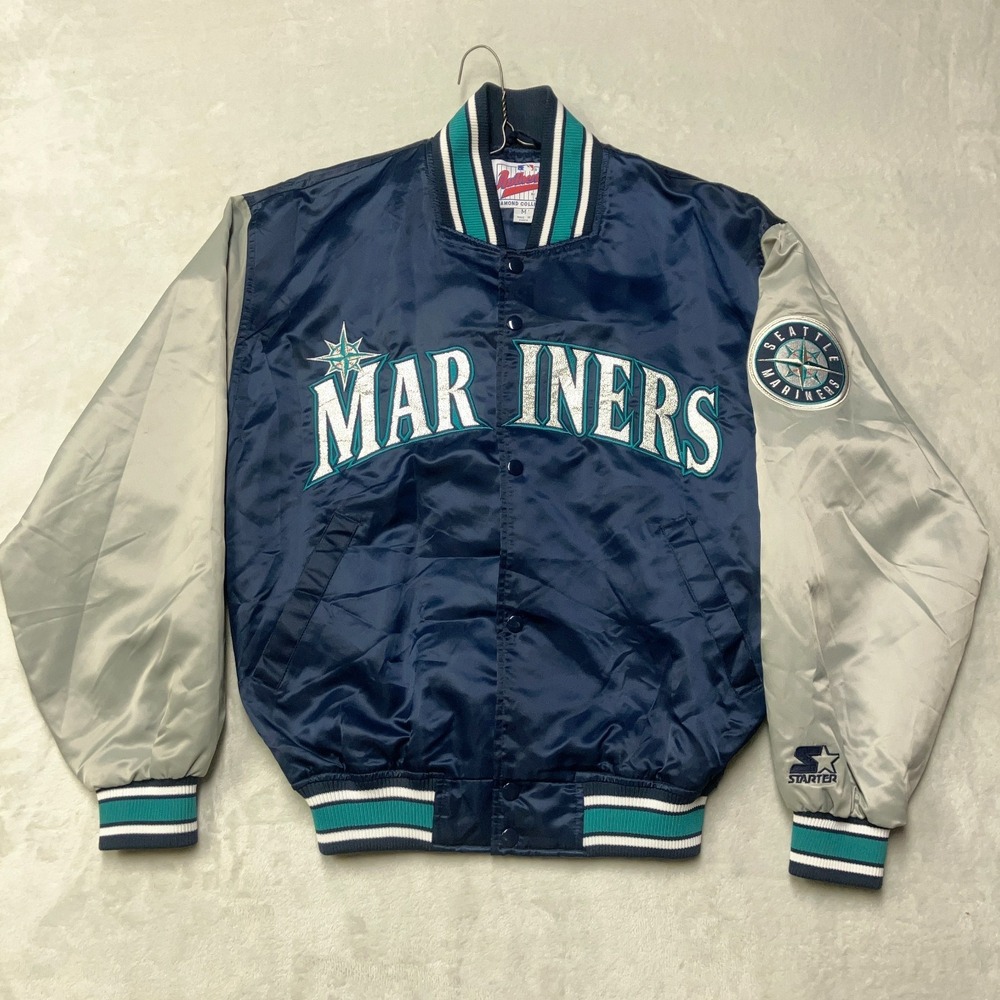 Vintage MLB Seattle Mariners Authentic Starter Satin Bomber Jacket Mens M Rare